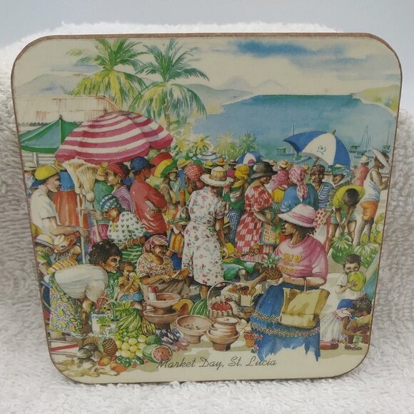 Pimpernel St. Lucia Coasters - Set of 6 -Cork Backing - Artwork - Beach Tropical - Picture 14 of 15